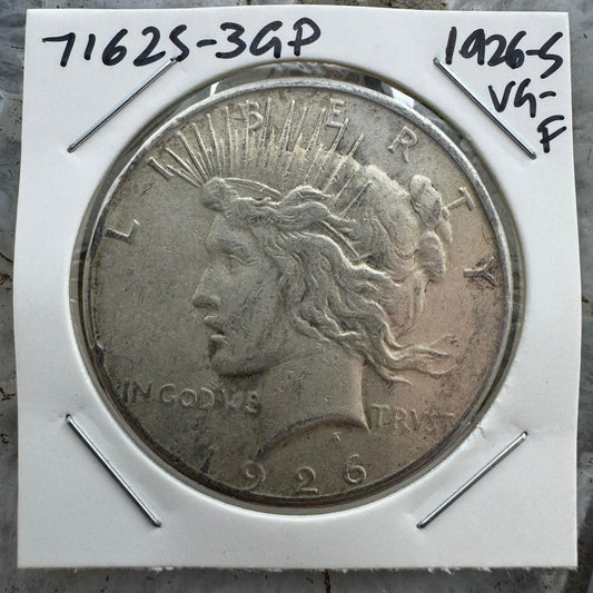 1926-S US 90% Peace Silver Dollar VG-F #71625-3GP