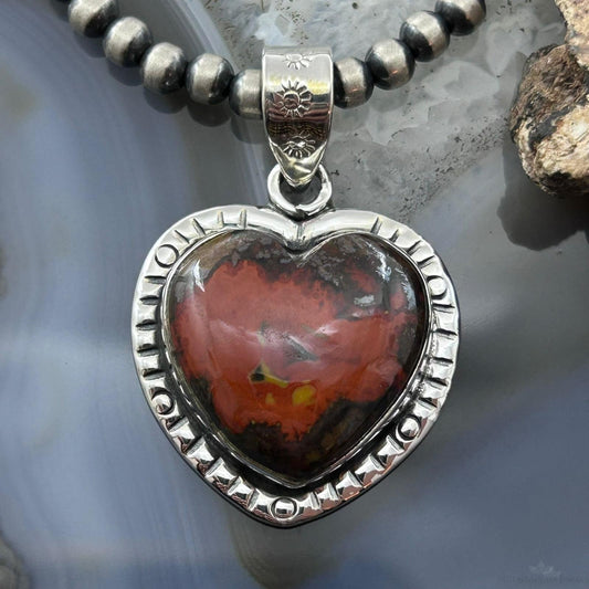 Sterling Silver Southwestern Style Seam Agate Heart Decorated Pendant For Women #1