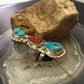 Silver Ray Sterling Silver 2 Turquoise 1 Coral Decorated Ring Size 8.5 For Women