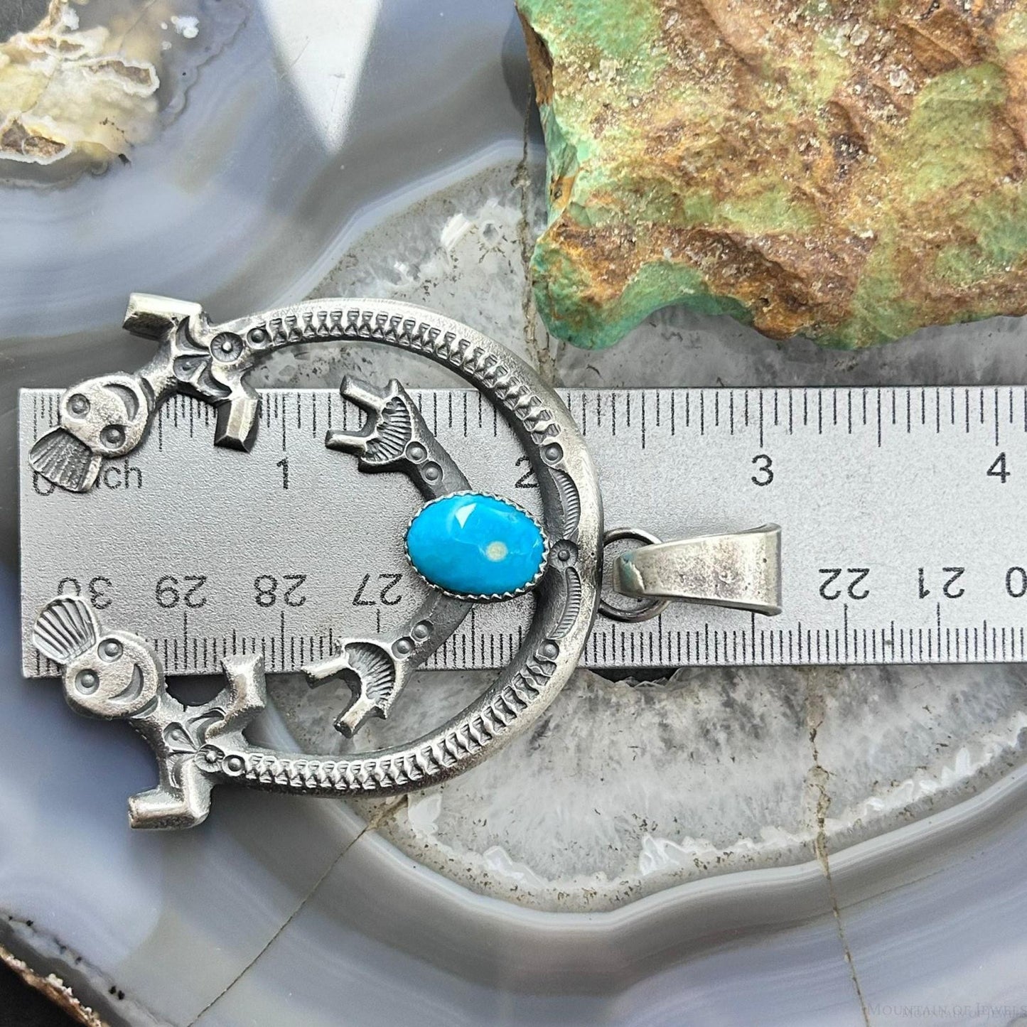 Eva & Linberg Billah Native American Sterling Silver Oval Turquoise Unisex Naja Pendant