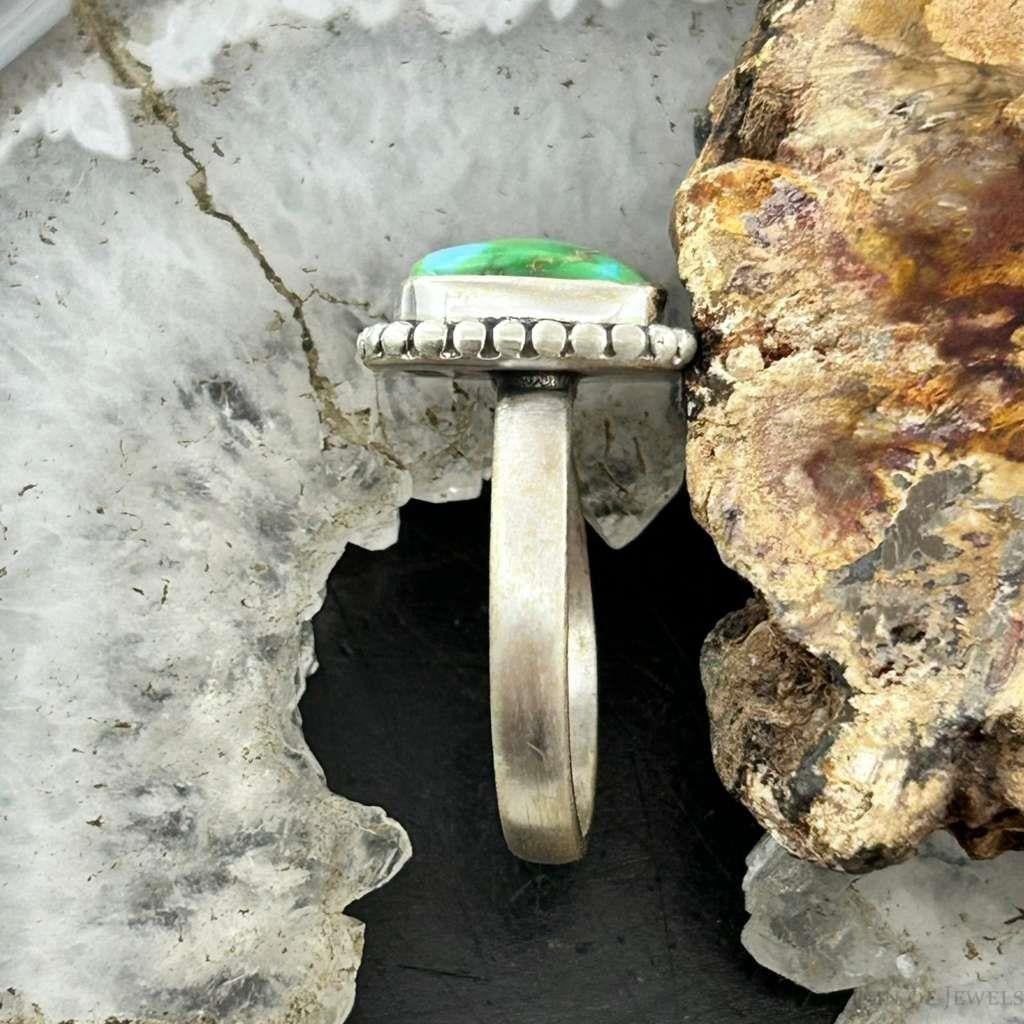 Sterling Silver Southwestern Style Square Sonora Gold Turquoise Adjustable Ring #6