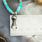 Sterling Silver Turquoise & Navajo Pearl Beads With Squash Blossom Necklace
