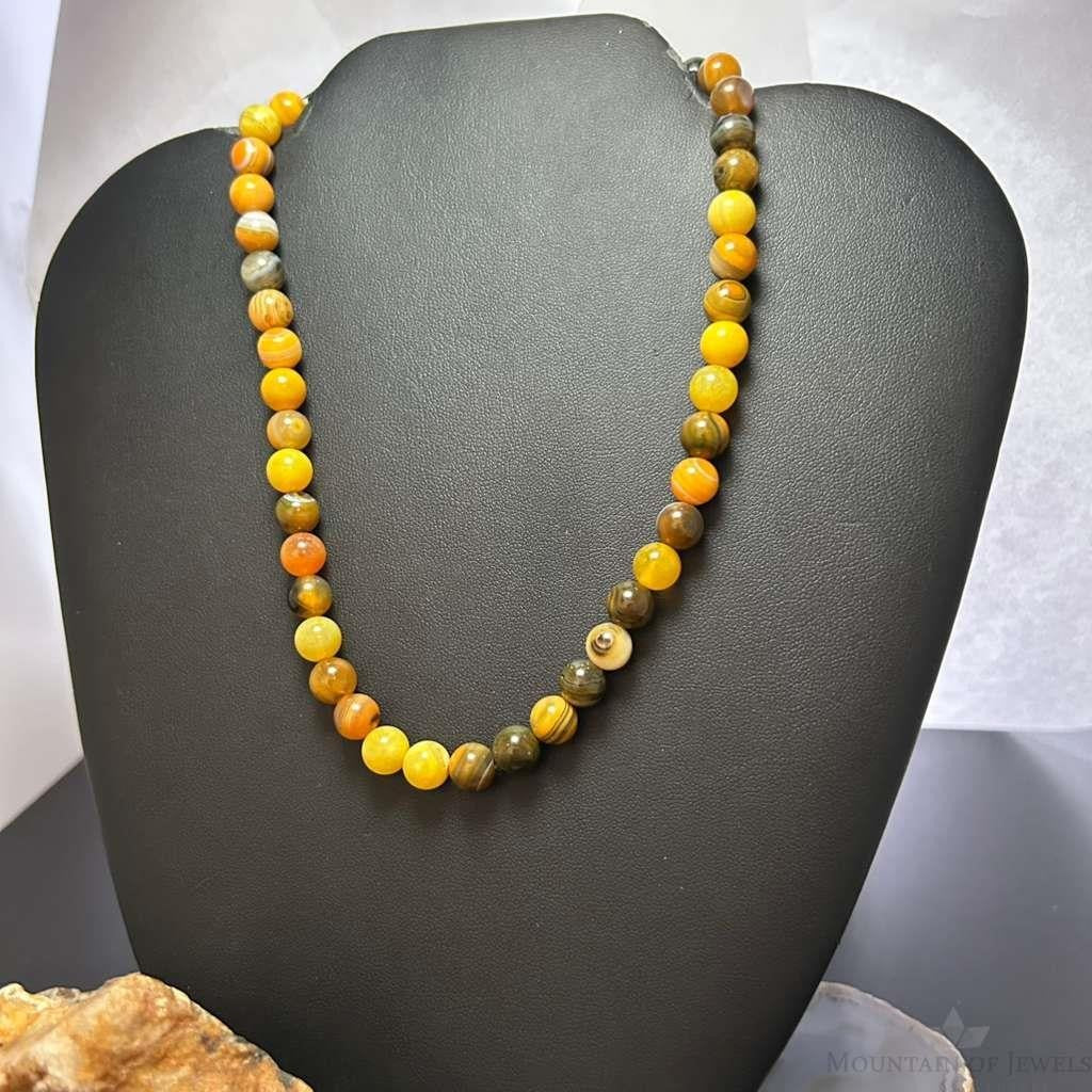 Sterling Silver 8mm Round Yellow Jasper 16" Necklace For Women