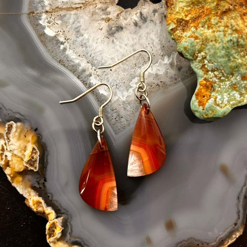 Sterling Silver Half Moon Carnelian Slab Dangle Earrings For Women #331