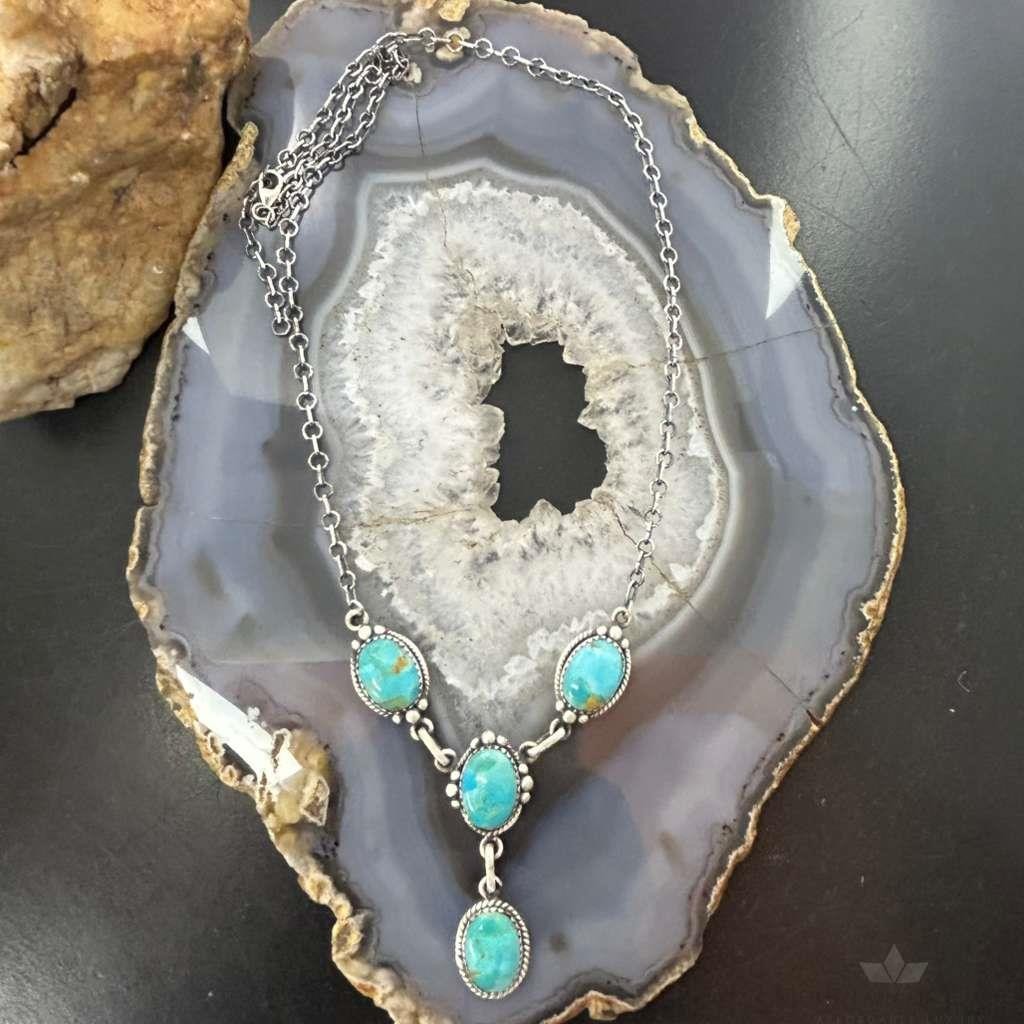 Sterling Silver Southwestern Style Mohave Turquoise Lariat 18"-20" Necklace For Women