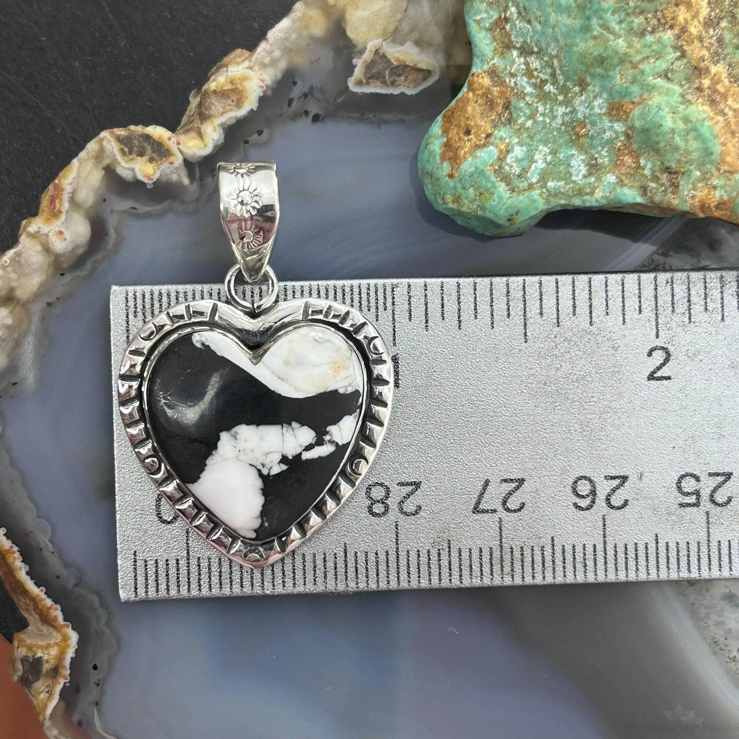Sterling Silver Southwestern Style White Buffalo Decorated Heart Pendant For Women