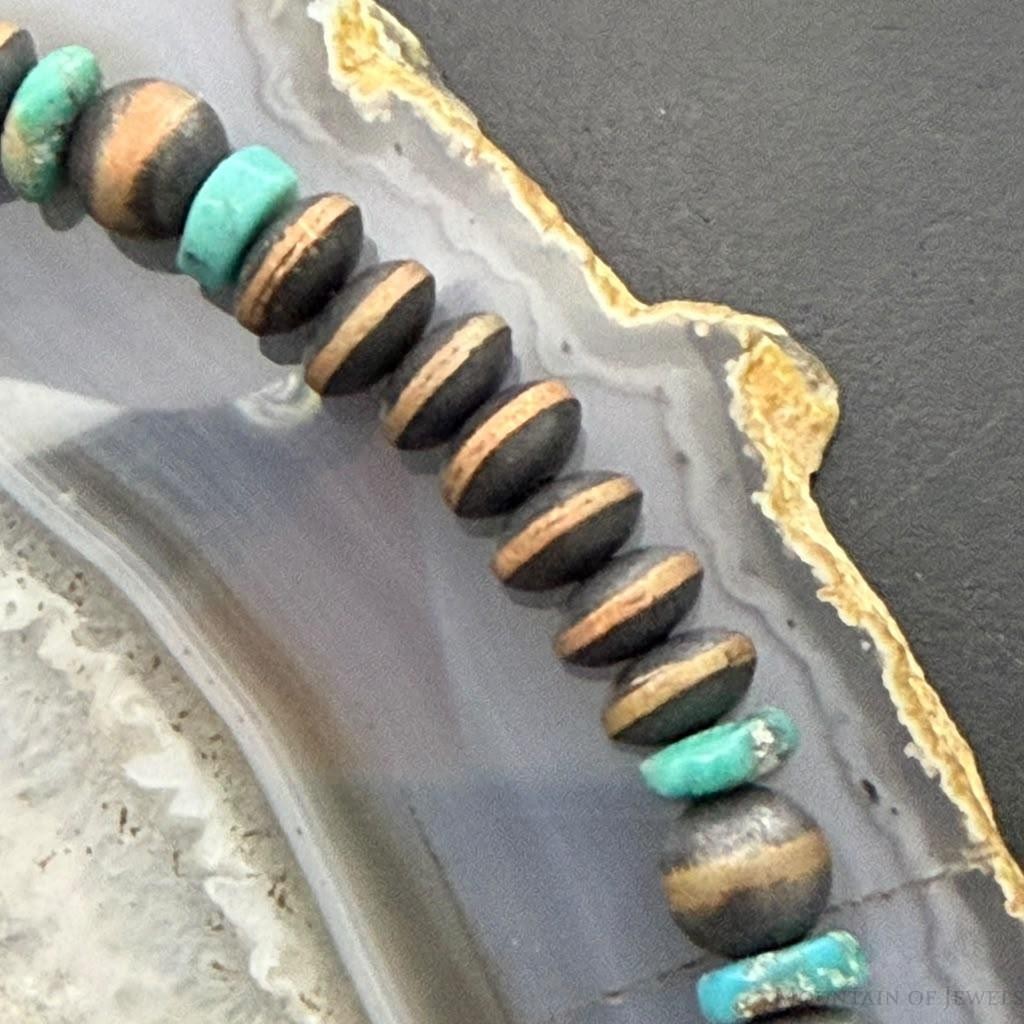 Southwestern Style Copper 8mm Navajo Pearl Saucer & Turquoise 18"-20" Necklace