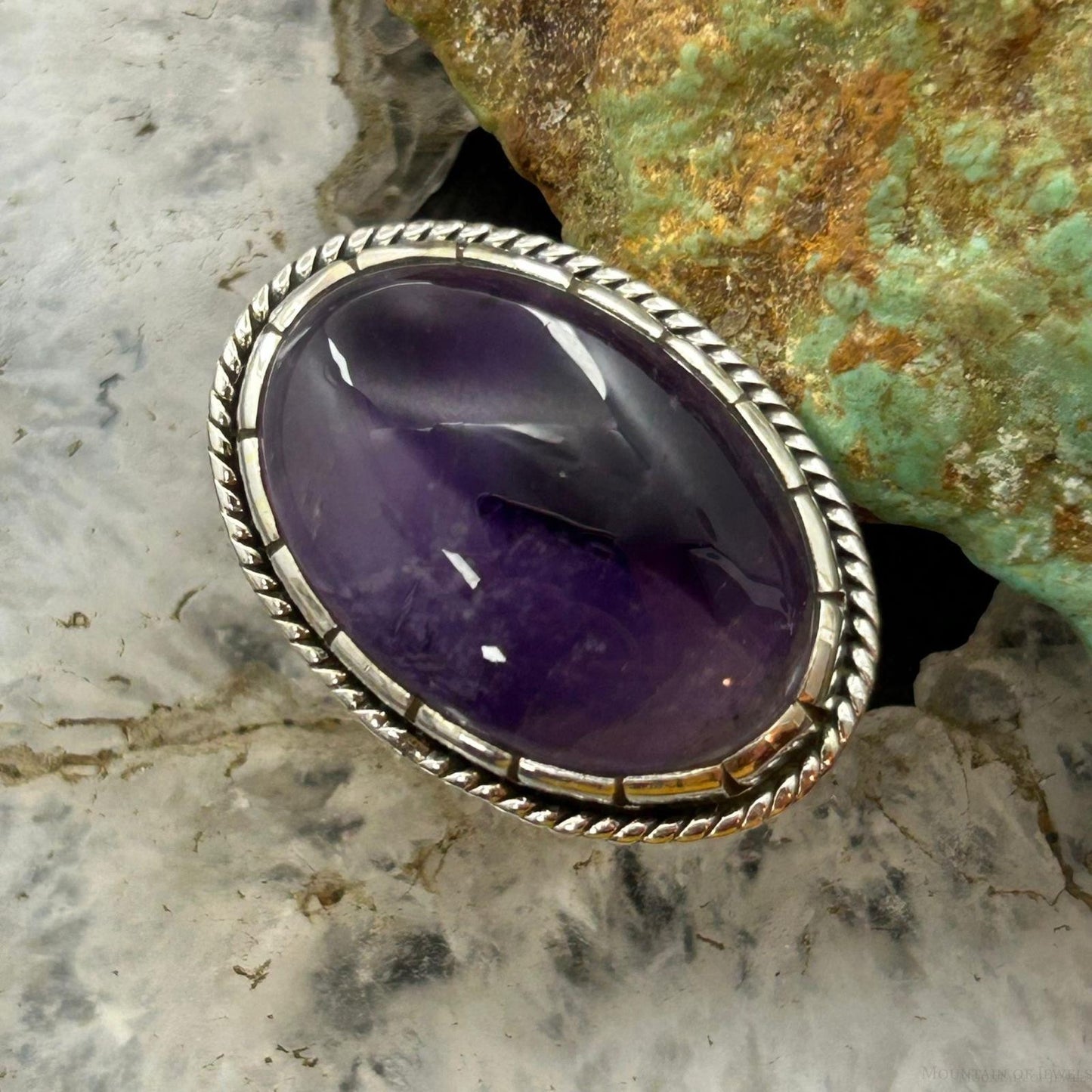 Sterling Silver Southwestern Style Oval Translucent Amethyst Ring Size 7.5 For Women