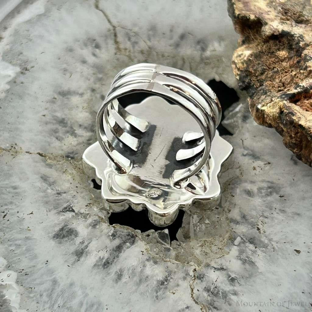 Sterling Silver Southwestern Style Mohave Turquoise Cluster Ring Size 7 For Women