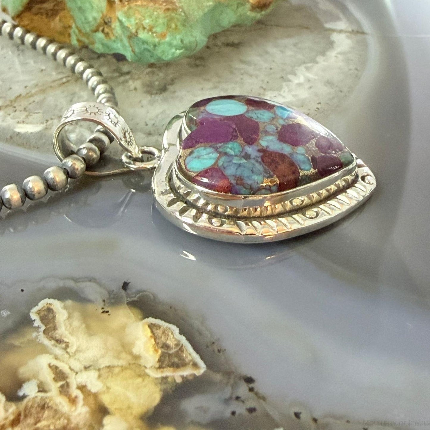 Sterling Silver Southwestern Style Purple Dahlia Heart Pendant For Women