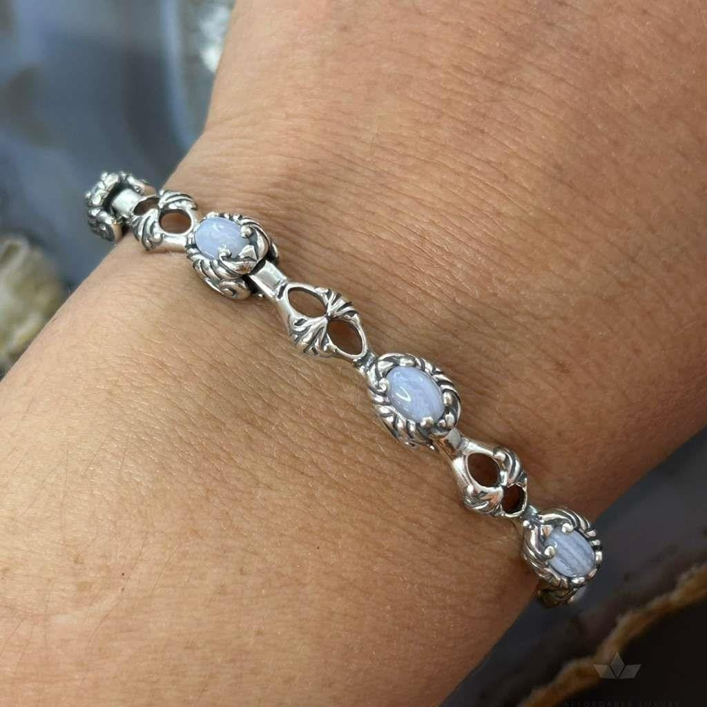 Carolyn Pollack Sterling Silver Oval Blue Lace Agate Link Bracelet For Women