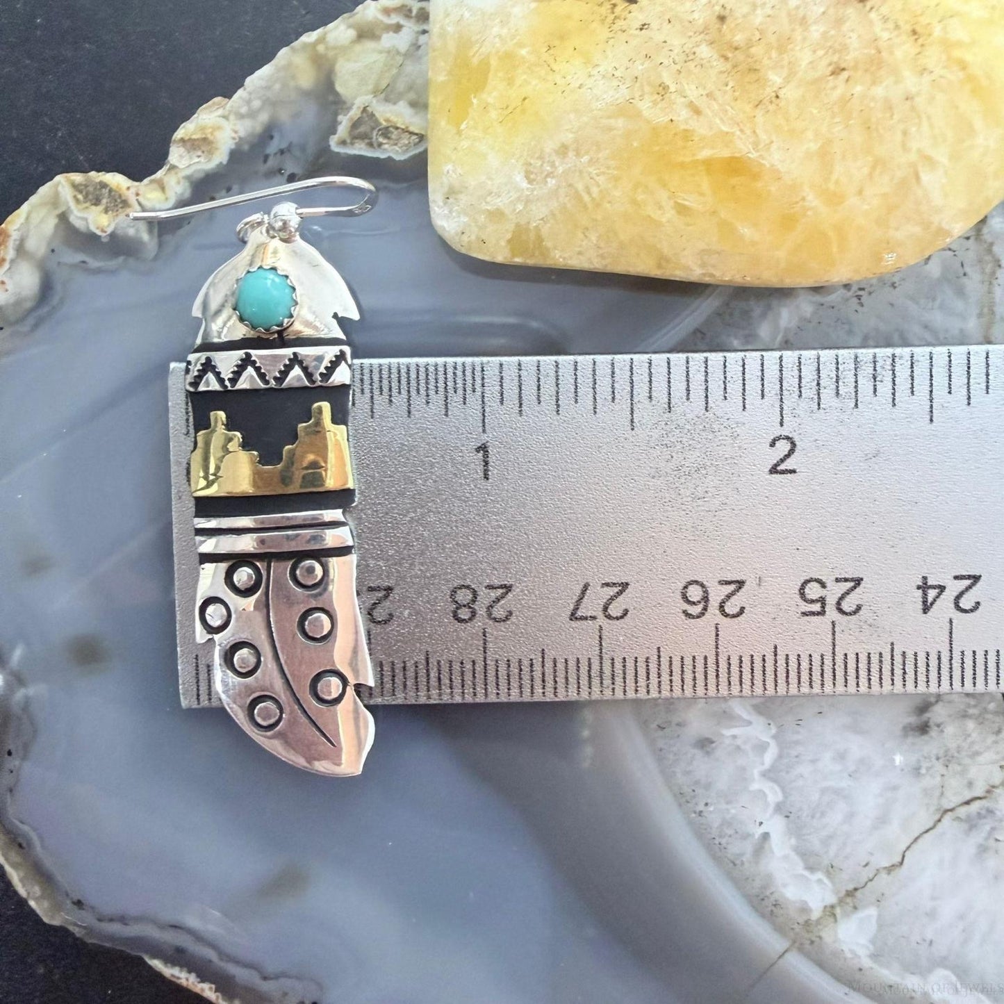 Tommy & Rosita Singer Sterling Silver & GF w/Turquoise Dot Dangle Earrings For Women