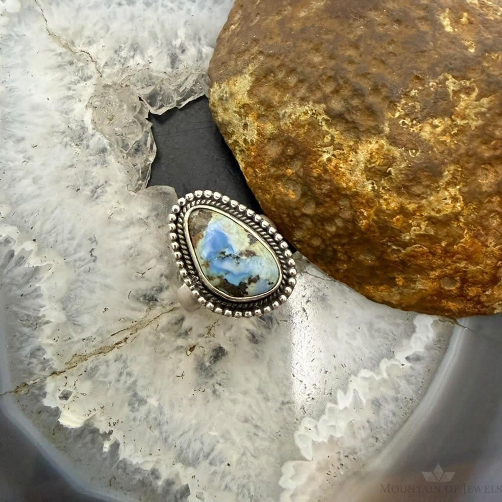 Sterling Silver Southwestern Style Golden Hill Turquoise Adjustable Ring For Women #1
