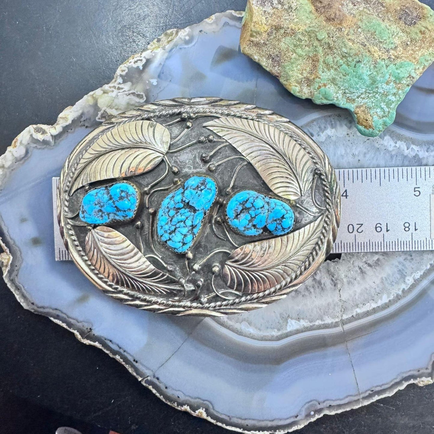 Vintage Gilbert A. Native American Sterling Turquoise Belt Buckle For Men