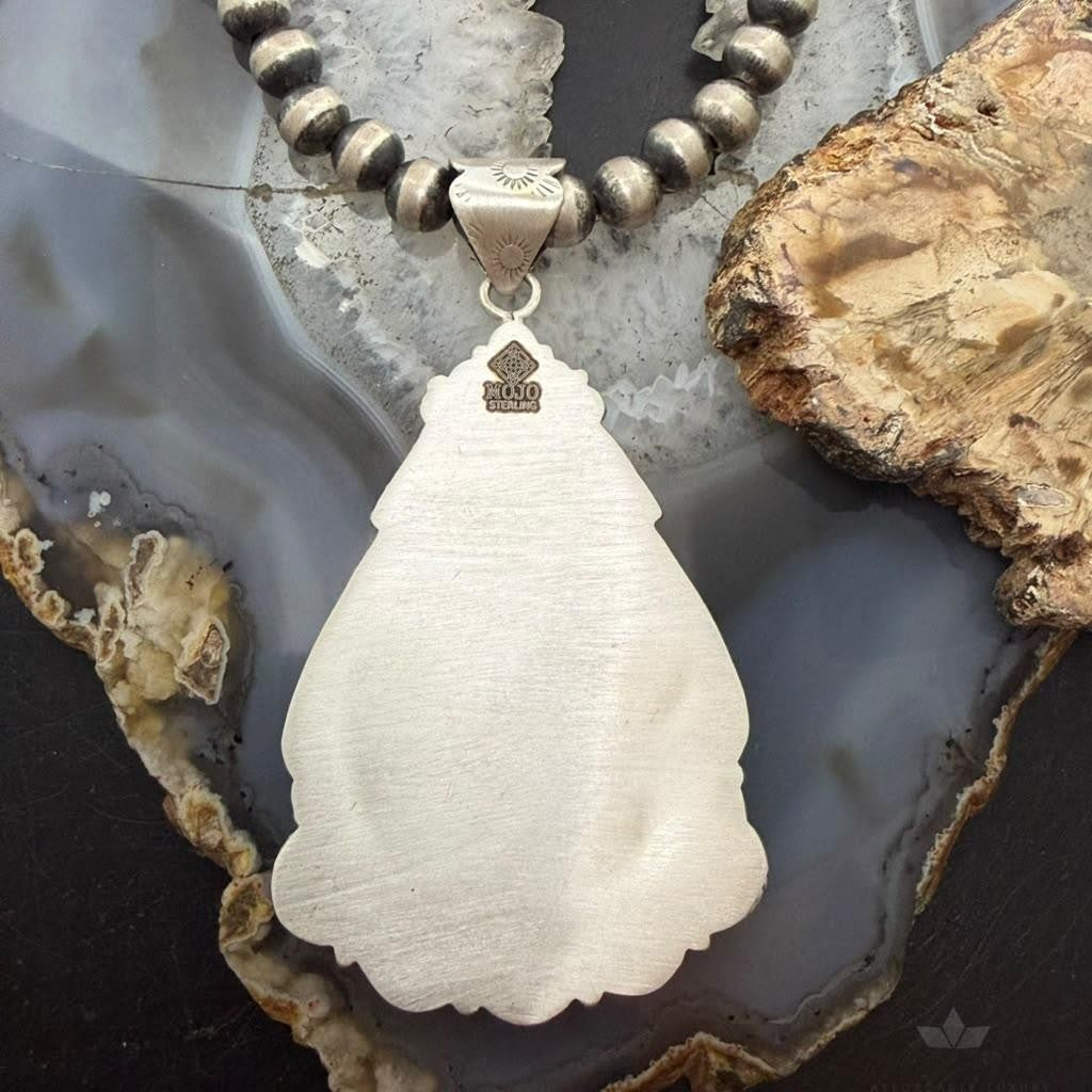 Sterling Silver Southwestern Style Teardrop Malachite Chrysocolla & Spiny Oyster Pendant For Women