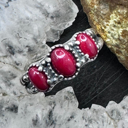 Carolyn Pollack Sterling Silver 3 Oval Red Jasper Decorated Ring For Women