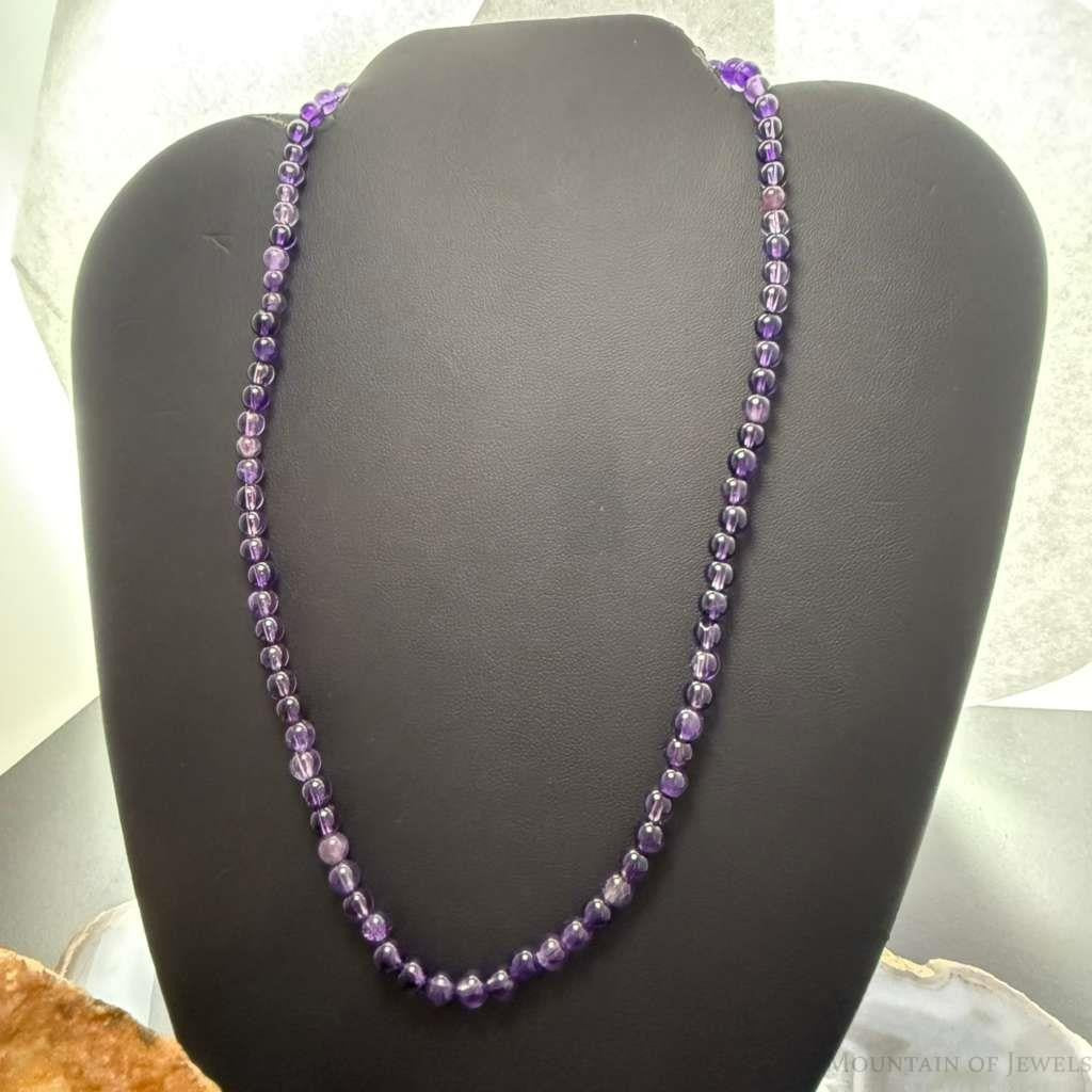 Sterling Silver 6mm Amethyst Beaded 18" Necklace For Women