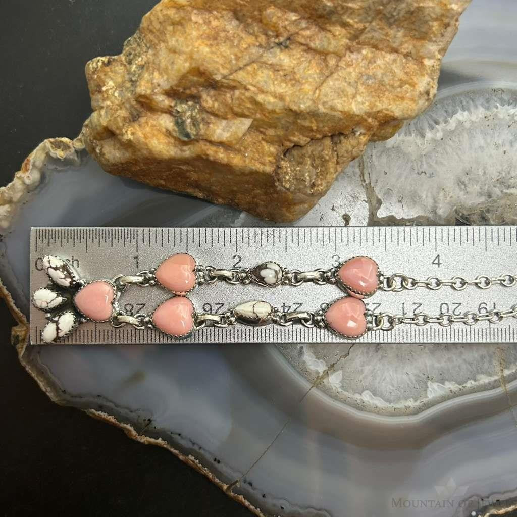 Sterling Silver Southwestern Style Pink Conch & Wild Horse Lariat 22" Necklace For Women