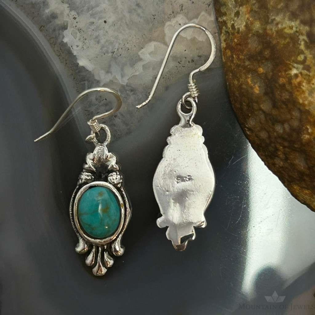 Sterling Silver Southwestern Style Oval Mohave Turquoise Dangle Earrings For Women