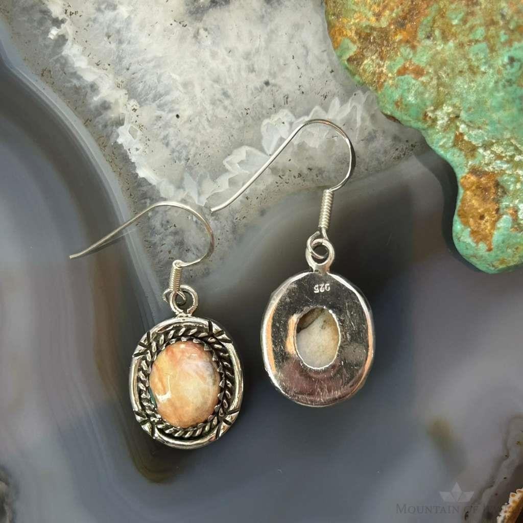 Sterling Silver Southwestern Style Spiny Oyster Dangle Earrings For Women