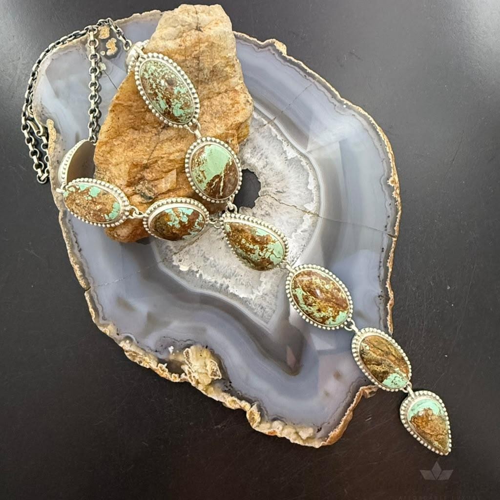Sterling Silver Southwestern Style Montezuma Turquoise Lariat 25.5" Necklace For Women