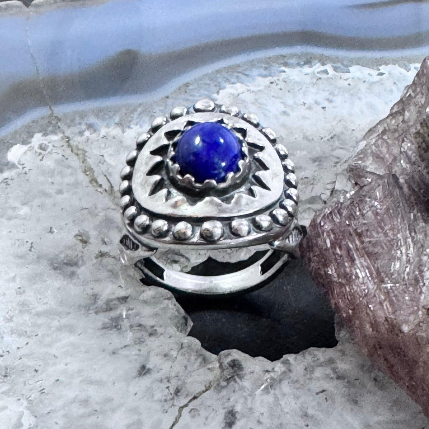 Carolyn Pollack Sterling Silver Lapis Decorated Ring Size 8 For Women