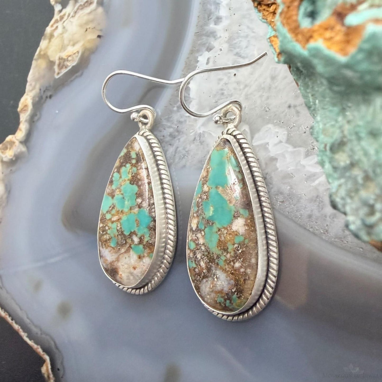 Sterling Silver Southwestern Style Teardrop Royston Turquoise Dangle Earrings For Women