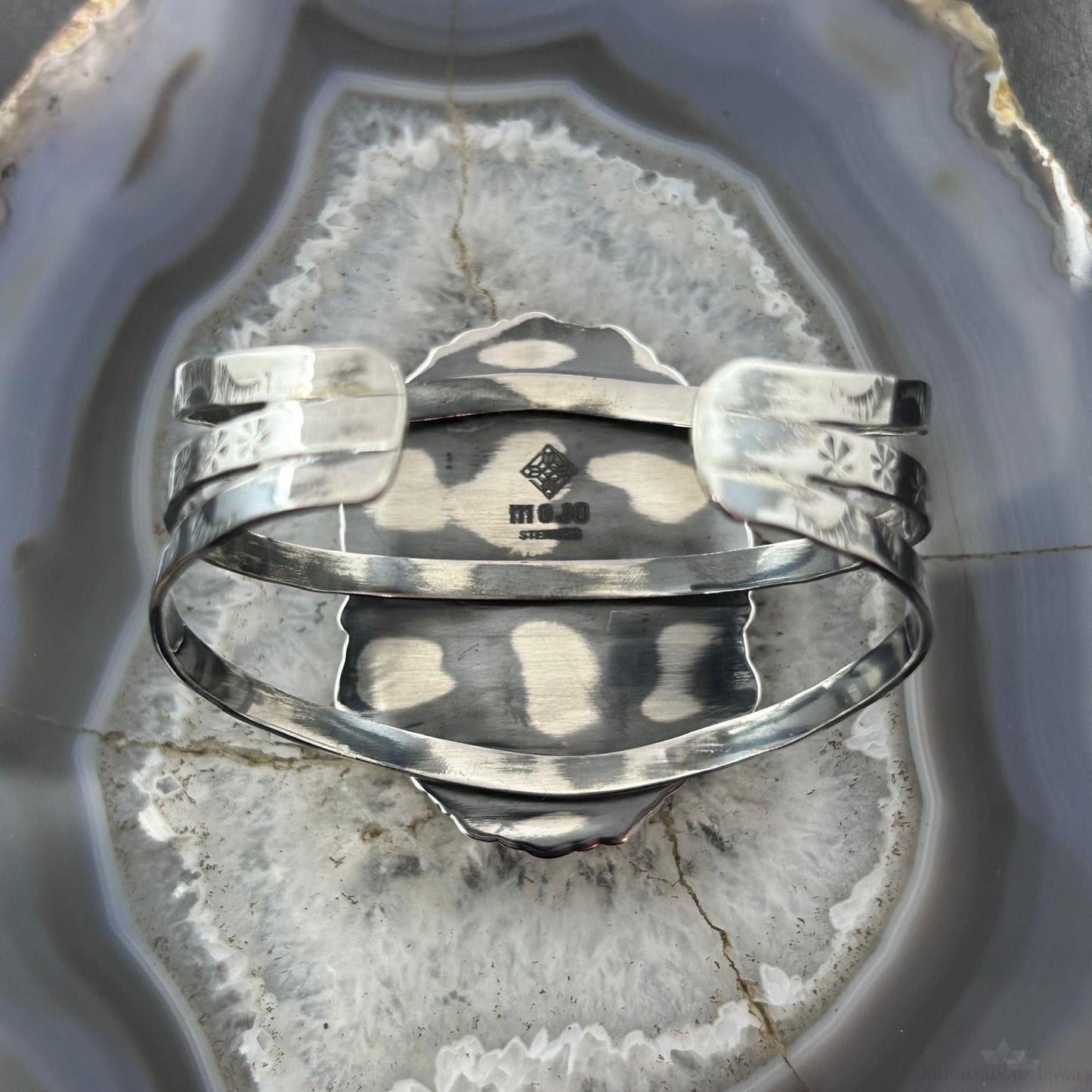 Sterling Silver Southwestern Style Large Oval Azurite Malachite Bracelet For Women