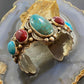 Signed Native American Sterling Silver Turquoise &Apple Coral Decorated Bracelet