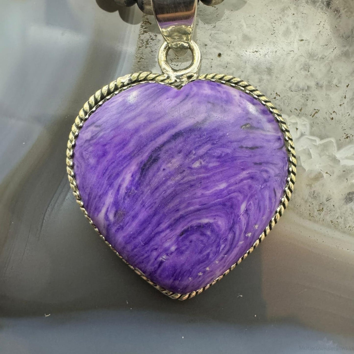 Sterling Silver Southwestern Style Charoite Heart Shape Pendant For Women
