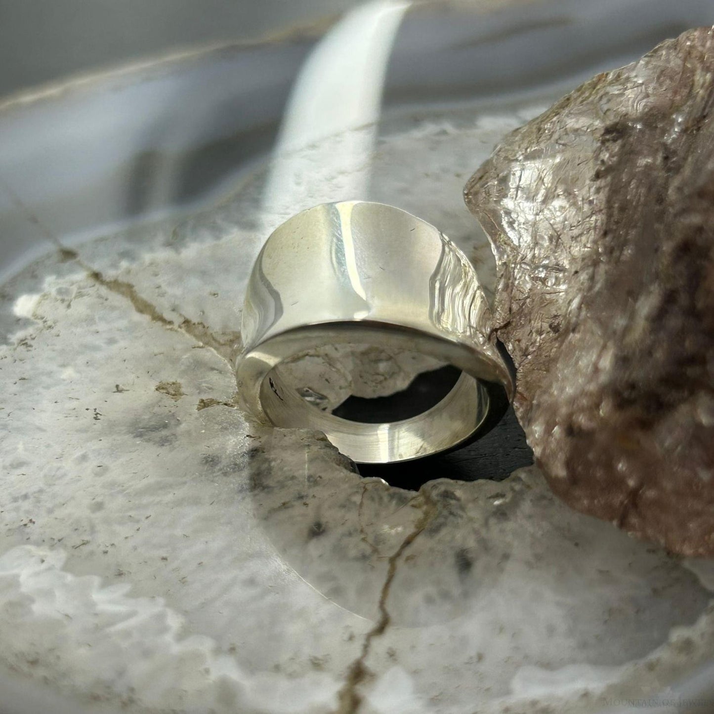 Sterling Silver Asymmetrical Cigar Band Modern Fashion Ring For Women, Taxco Mexico