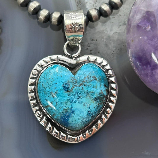 Sterling Silver Southwestern Style Chrysocolla Heart Shape Pendant For Women