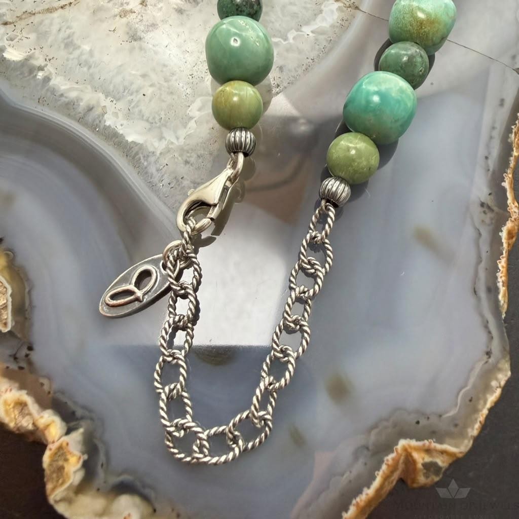 Carolyn Pollack Sterling Silver Navajo Pearl & Turquoise Beads 16"-18" Necklace For Women