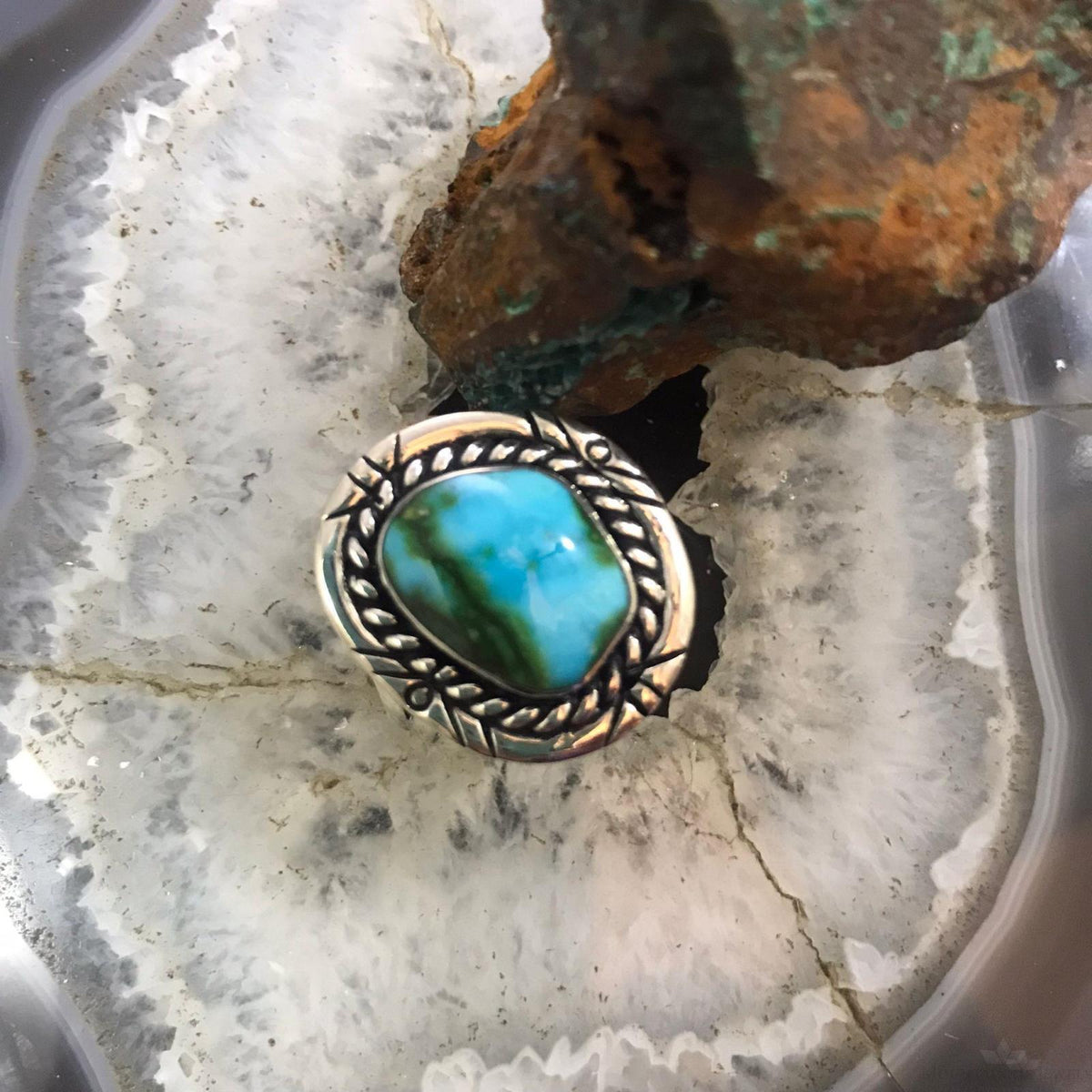 Ladies Native Rings Native American Sterling Silver Sonoran Gold Turquoise Ring Size 10.5 ...