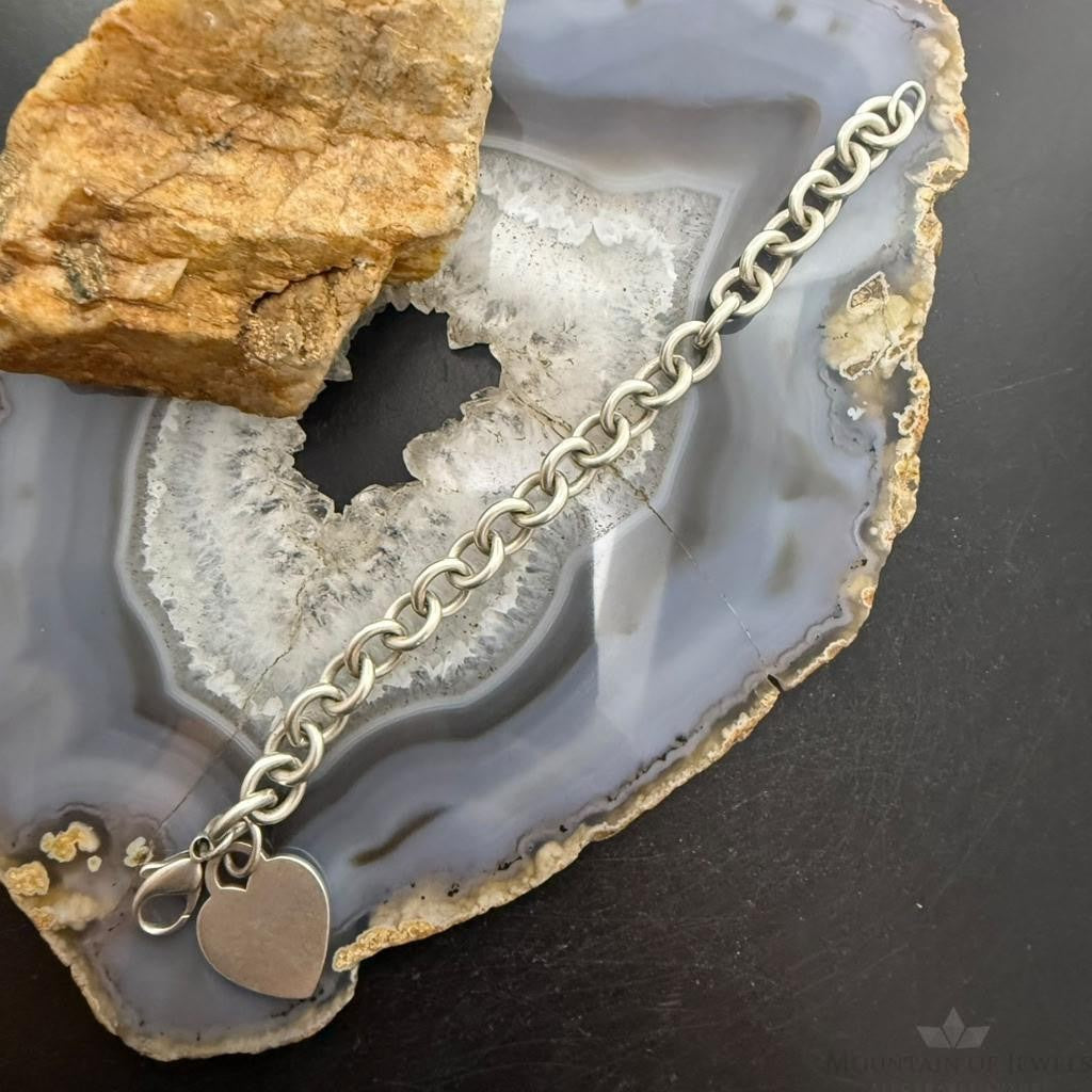 Tiffany & Co. Sterling Silver Link Chain Bracelet with Heart For Women 6.75"