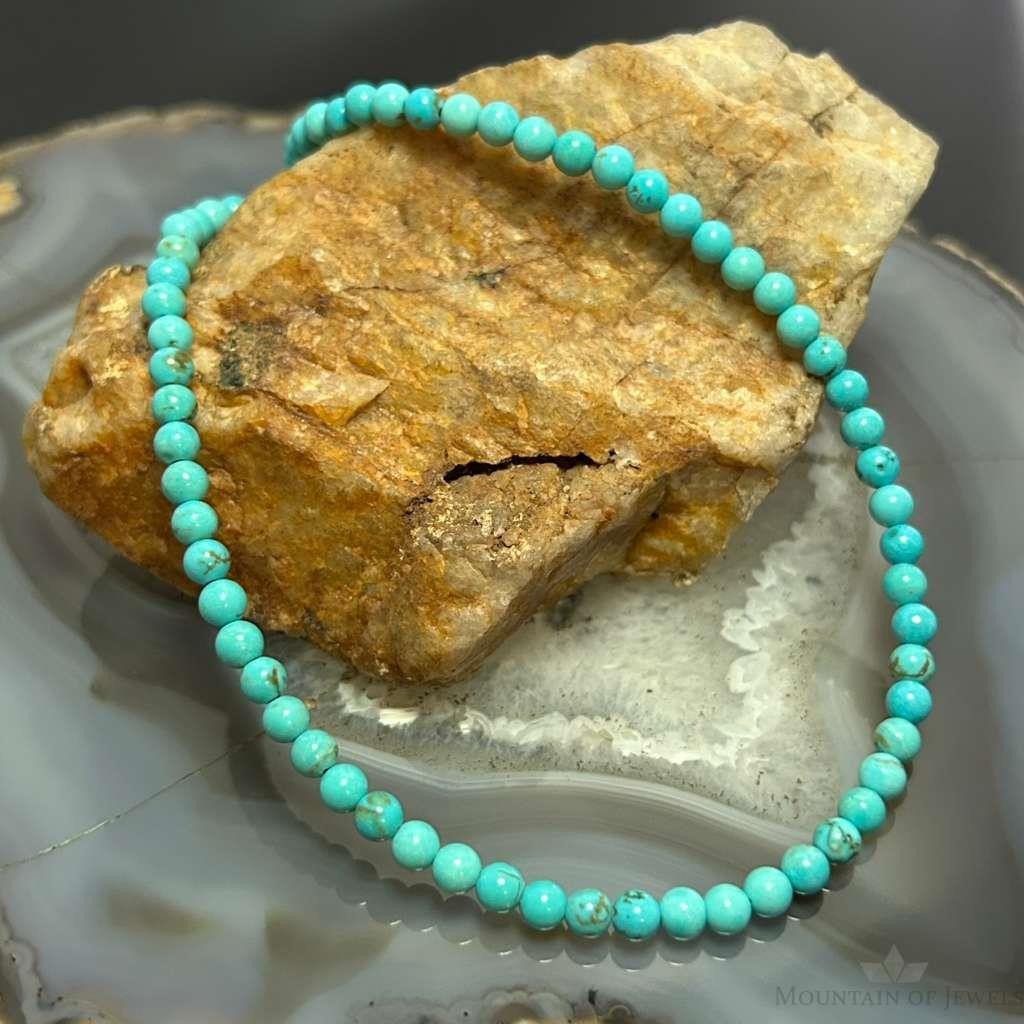Sterling Silver 4mm Turquoise Rounded Beads 16" Necklace For Women