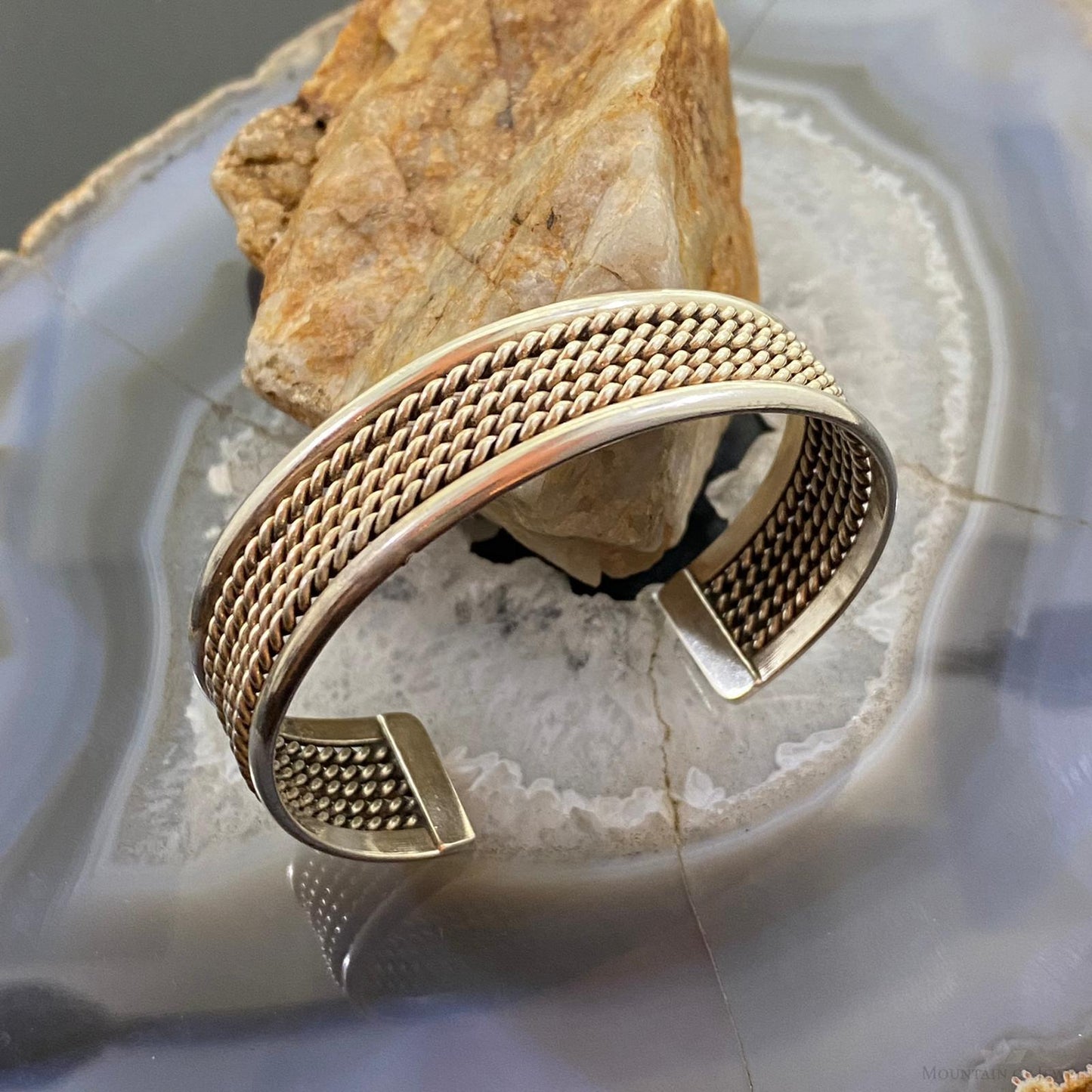 Vintage Native American Silver Rows Of Coils Flexible Bracelet For Women
