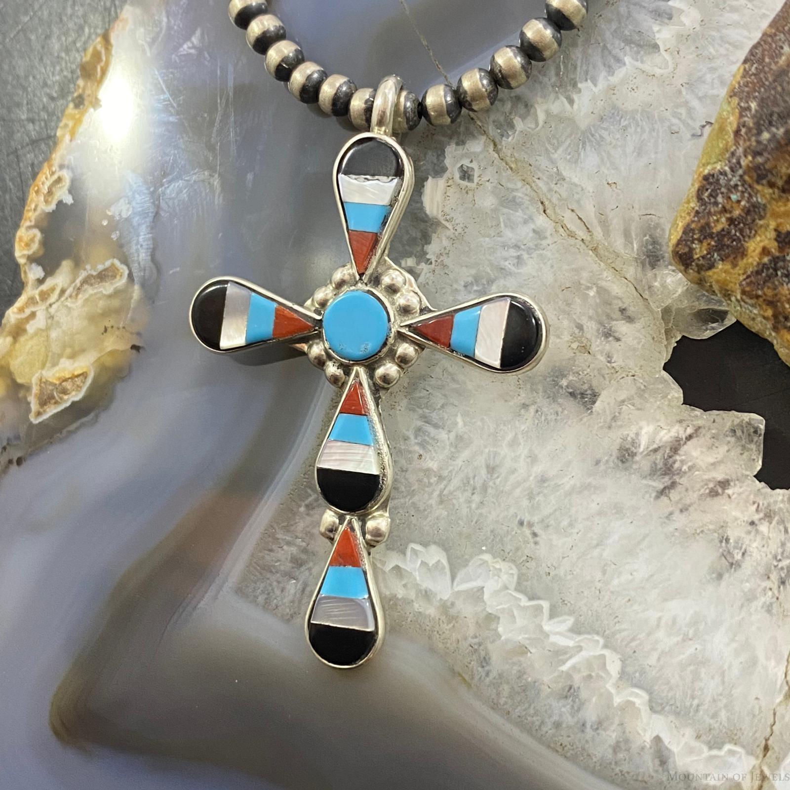 Navajo Orange Spiny & Sterling Silver Zia Cross Pendant By Chimney But –  Nizhoni Traders LLC