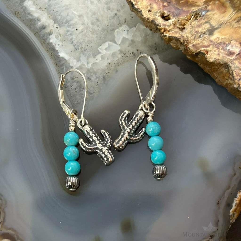 Carolyn Pollack Sterling Silver Turquoise Beads & Cactus Charm Dangle Earrings For Women