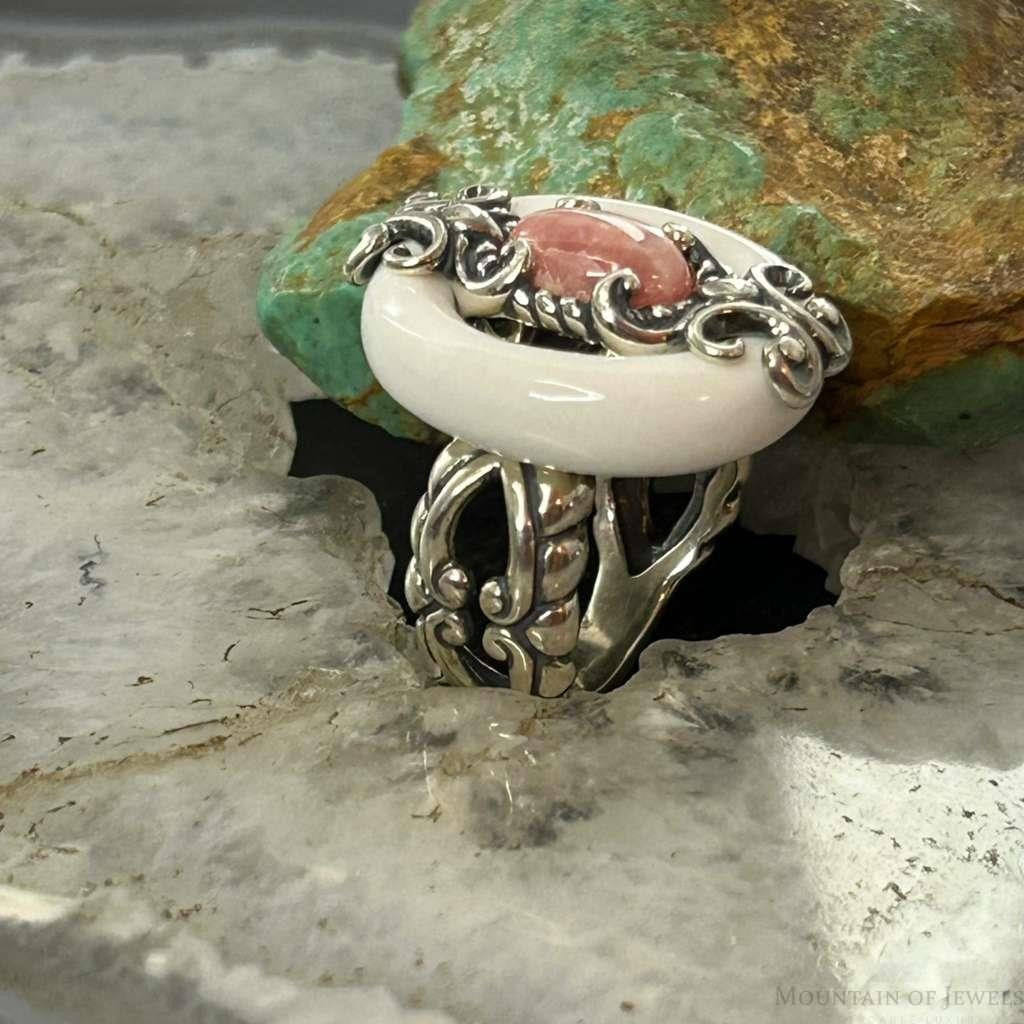 Carolyn Pollack Sterling Silver White Agate & Rhodochrosite Ring Size 5.25 For Women