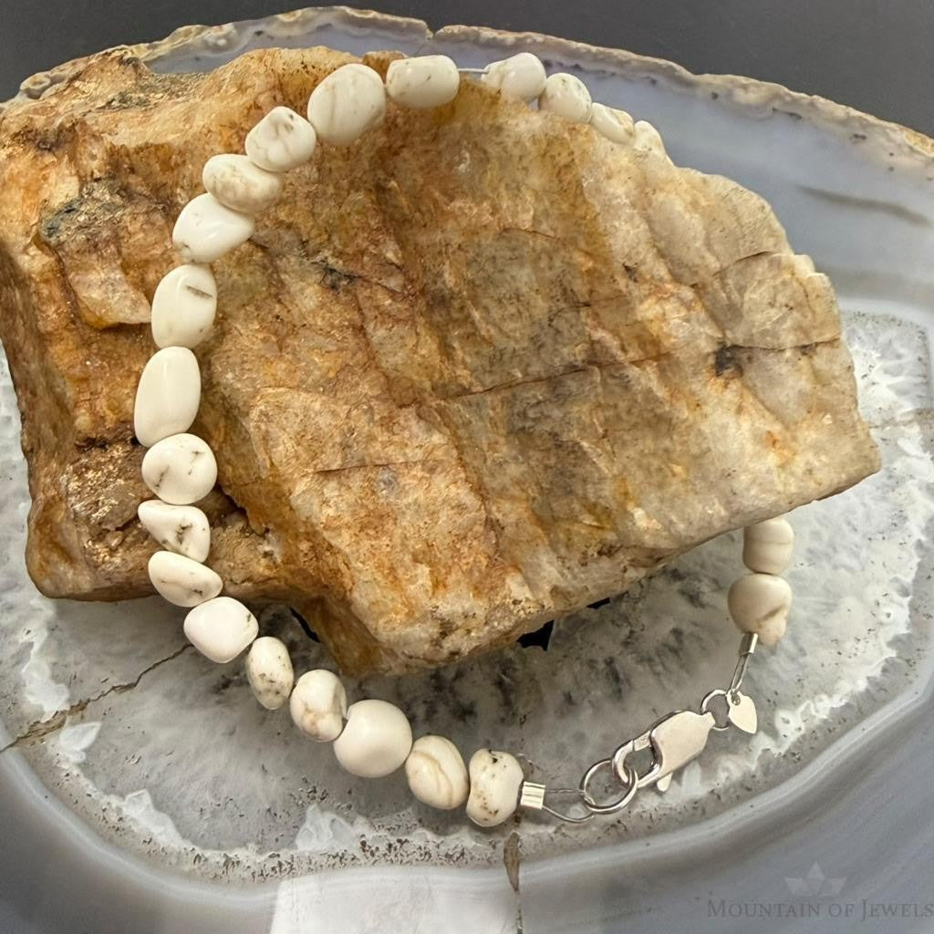 Sterling Silver Natural Wild Horse Beads 7.25" Bracelet For Women