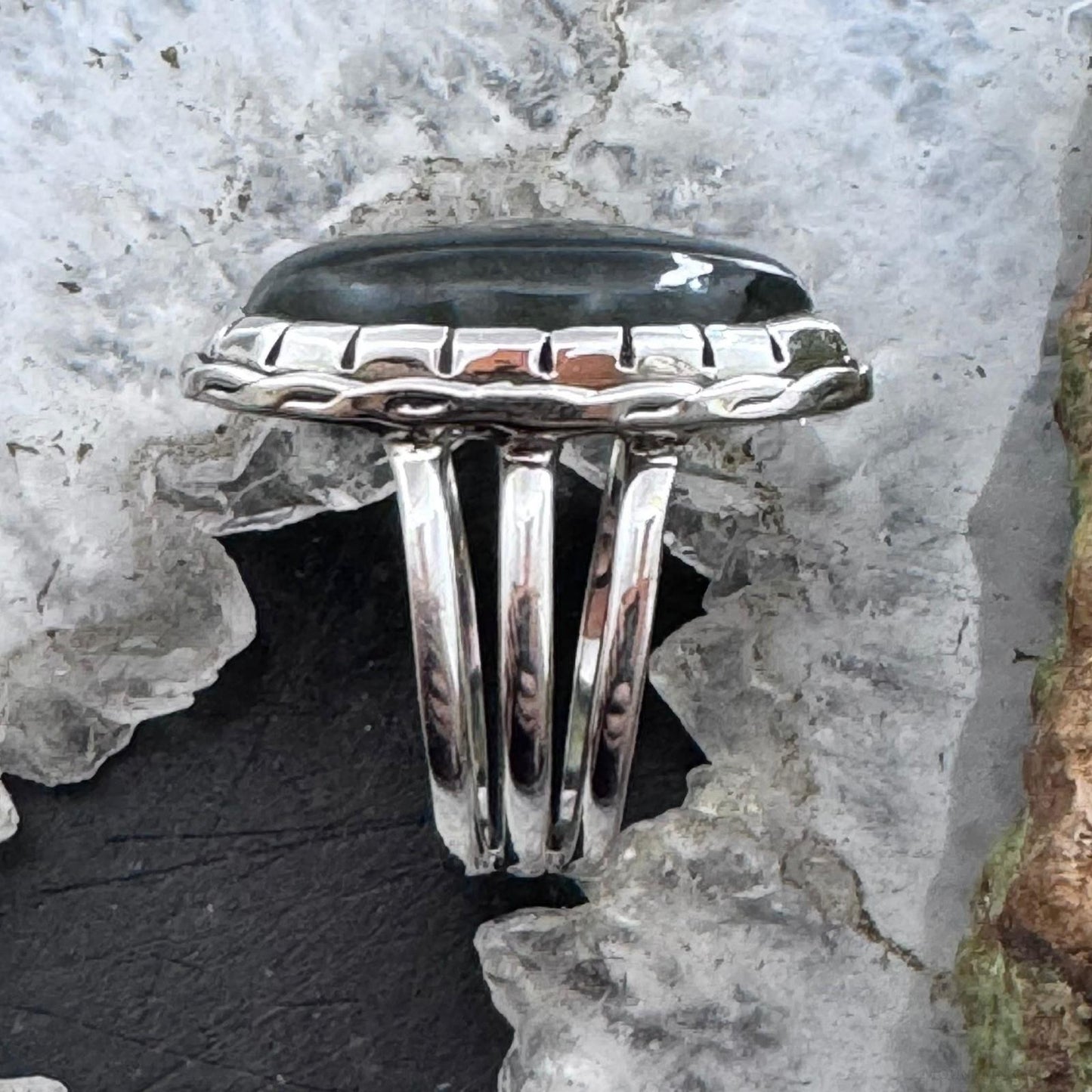 Sterling Silver Southwestern Style Oval Labradorite Ring Size 8 For Women