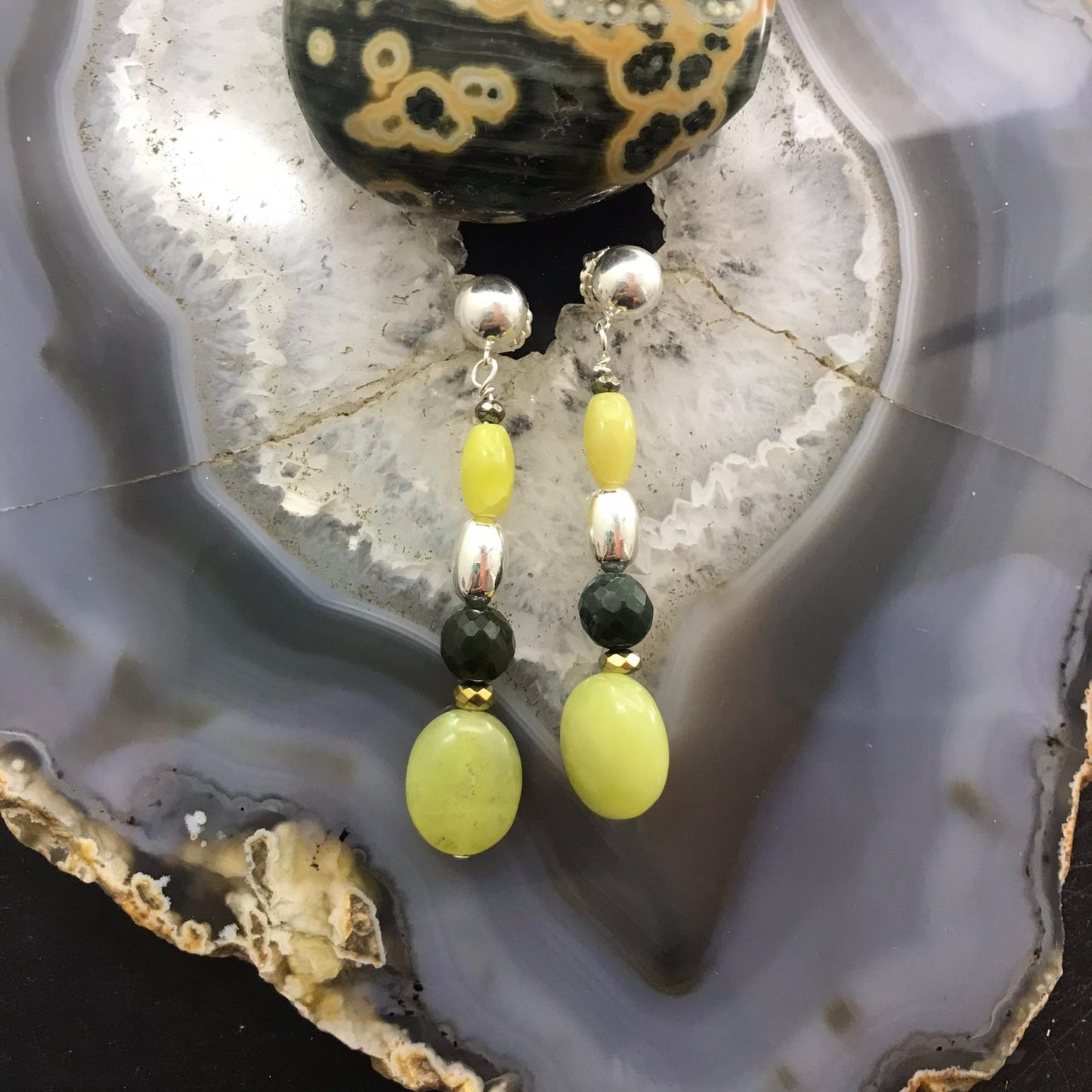 Carolyn Pollack Sterling Gaspeite & Prehnite Bead Dangle Earrings For Women