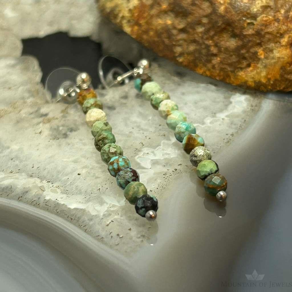 Sterling Silver Faceted Hubei Turquoise Beads Long Dangle Earrings For Women