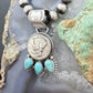 Genuine 1943 90% Silver Mercury Dime Coin w/Teardrop Turquoise Decorated Pendant