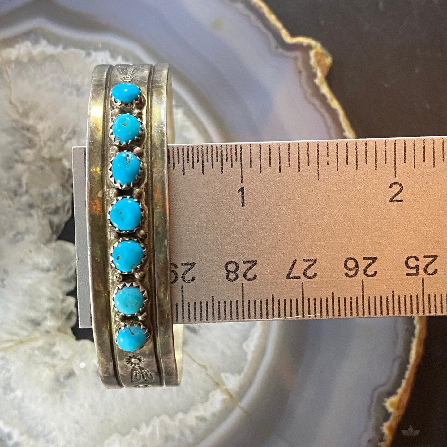Marie Bahe Vintage Sterling Silver Turquoise Single Row Bracelet For Women