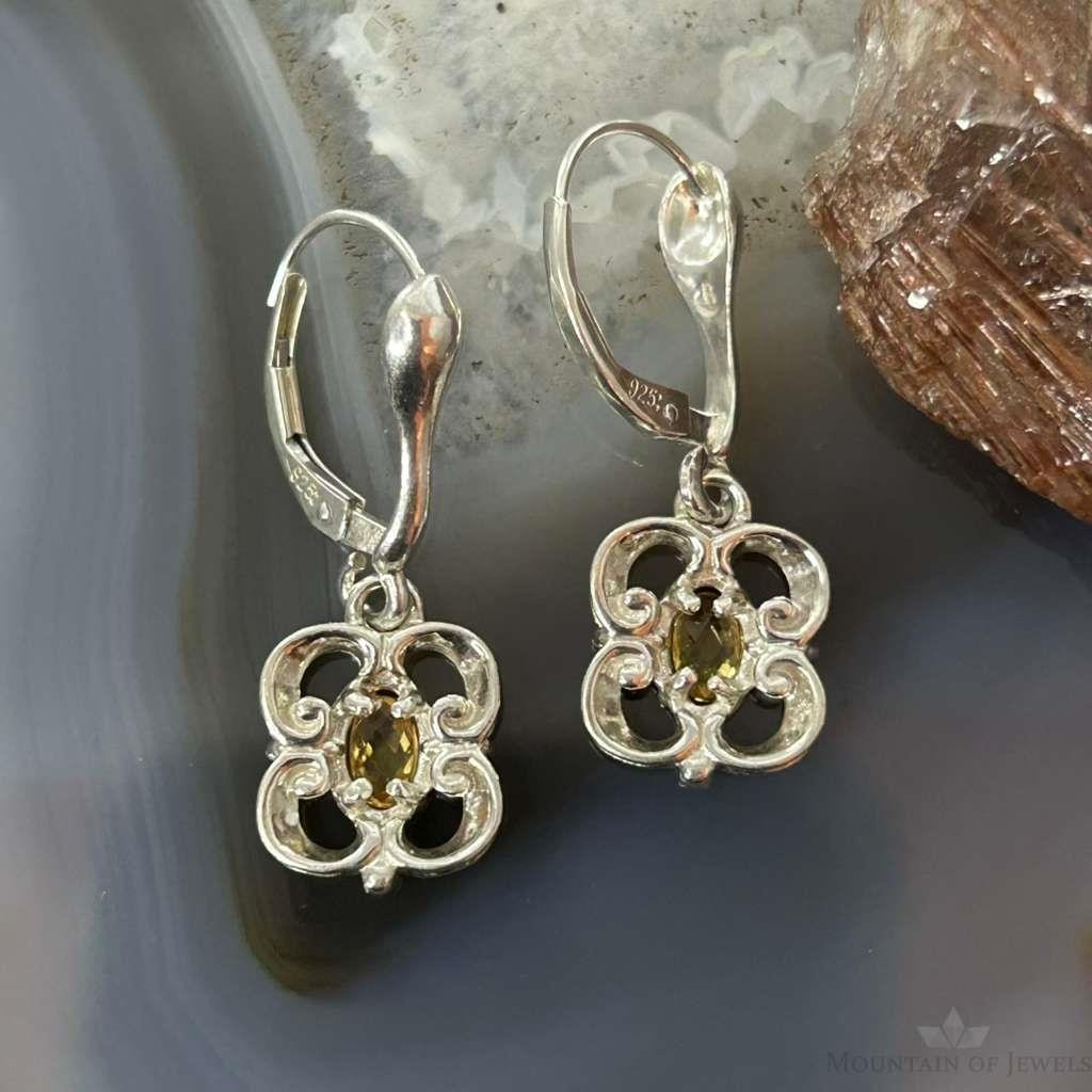 Carolyn Pollack Sterling Silver Faceted Citrine Floral Dangle Earrings For Women