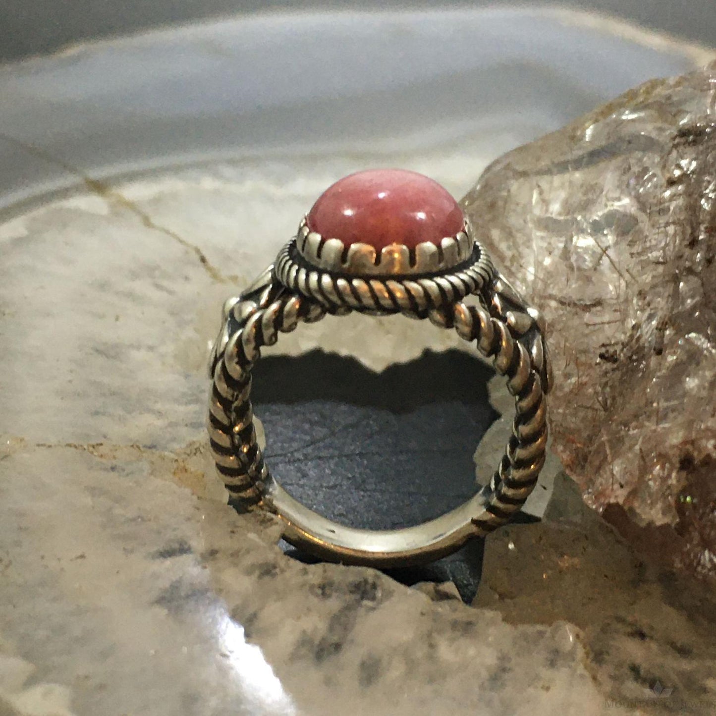 Carolyn Pollack Vintage Southwestern Style Sterling Silver Oval Rhodonite Decorated Ring For Women