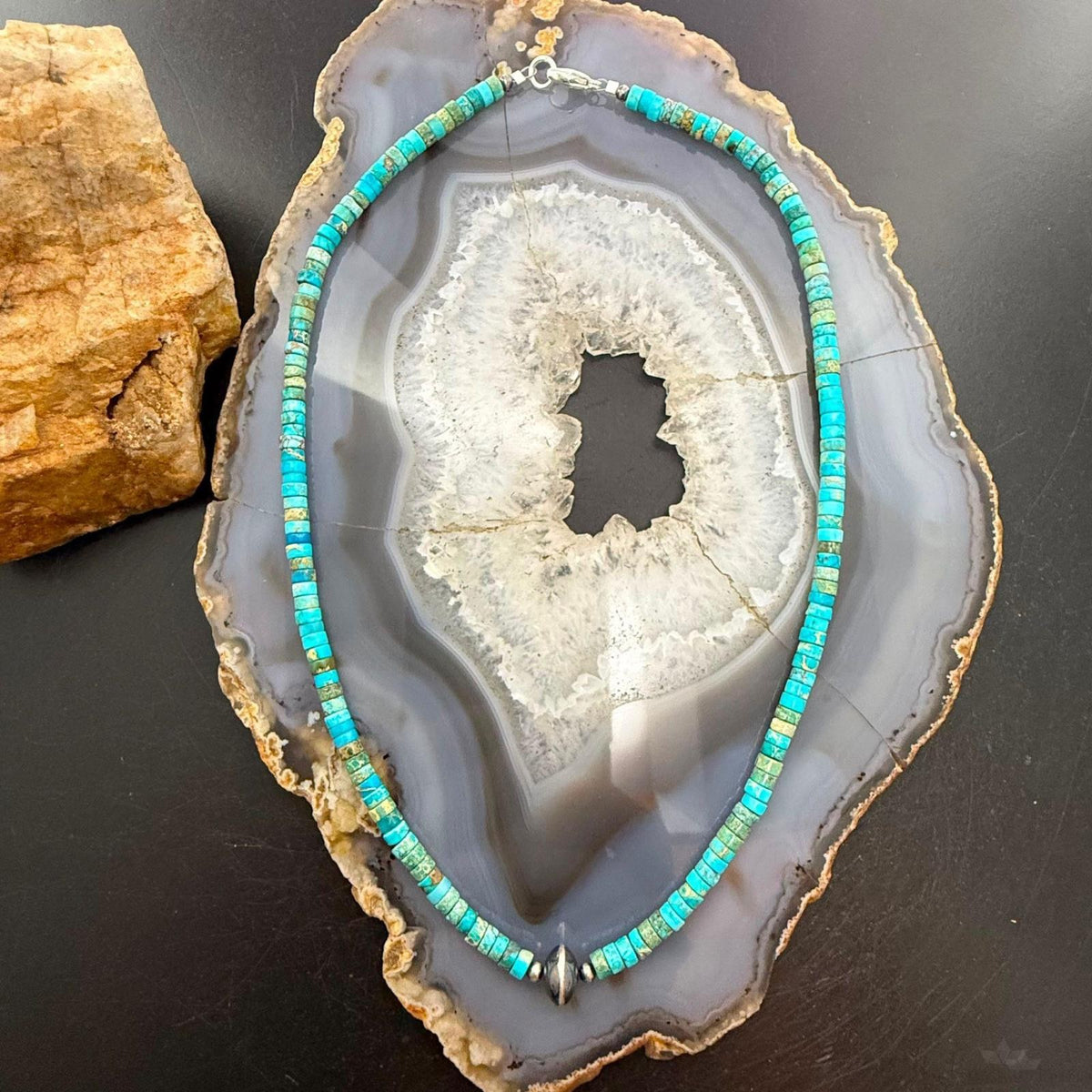 Sterling Silver Turquoise and Navajo Pearl Beads 17" Necklace For Women