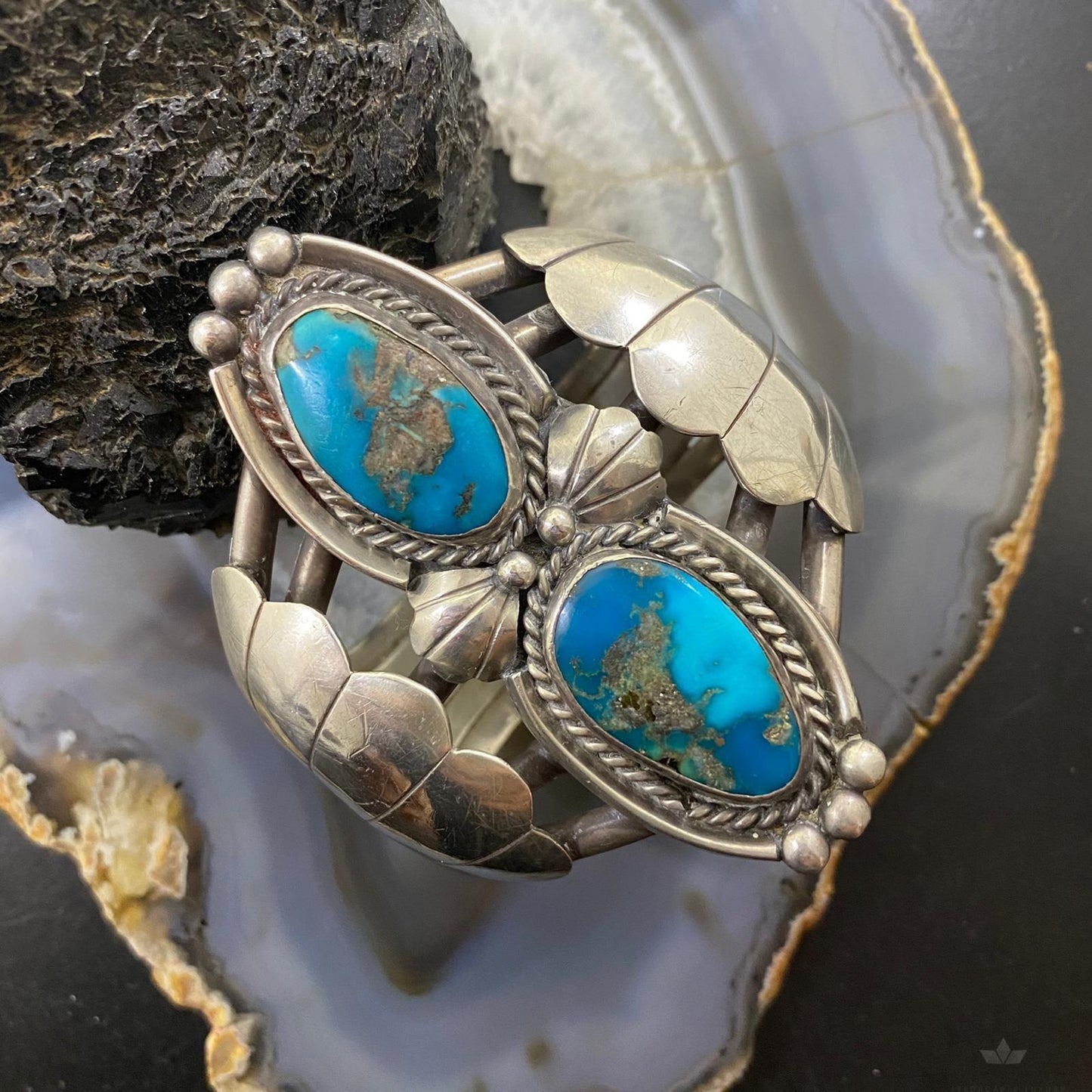 Native American Silver Turquoise Decorated Cuff Bracelet For Women